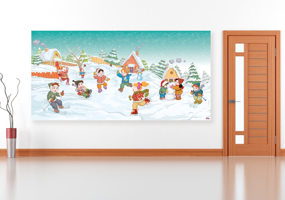 Kış ve Mutlu Çocuklar Duvar Görseli