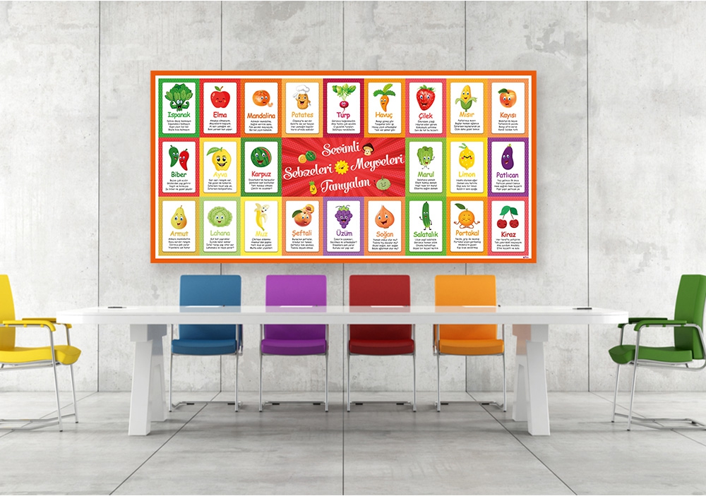 Sevimli Sebze Meyveler Okul Posteri
