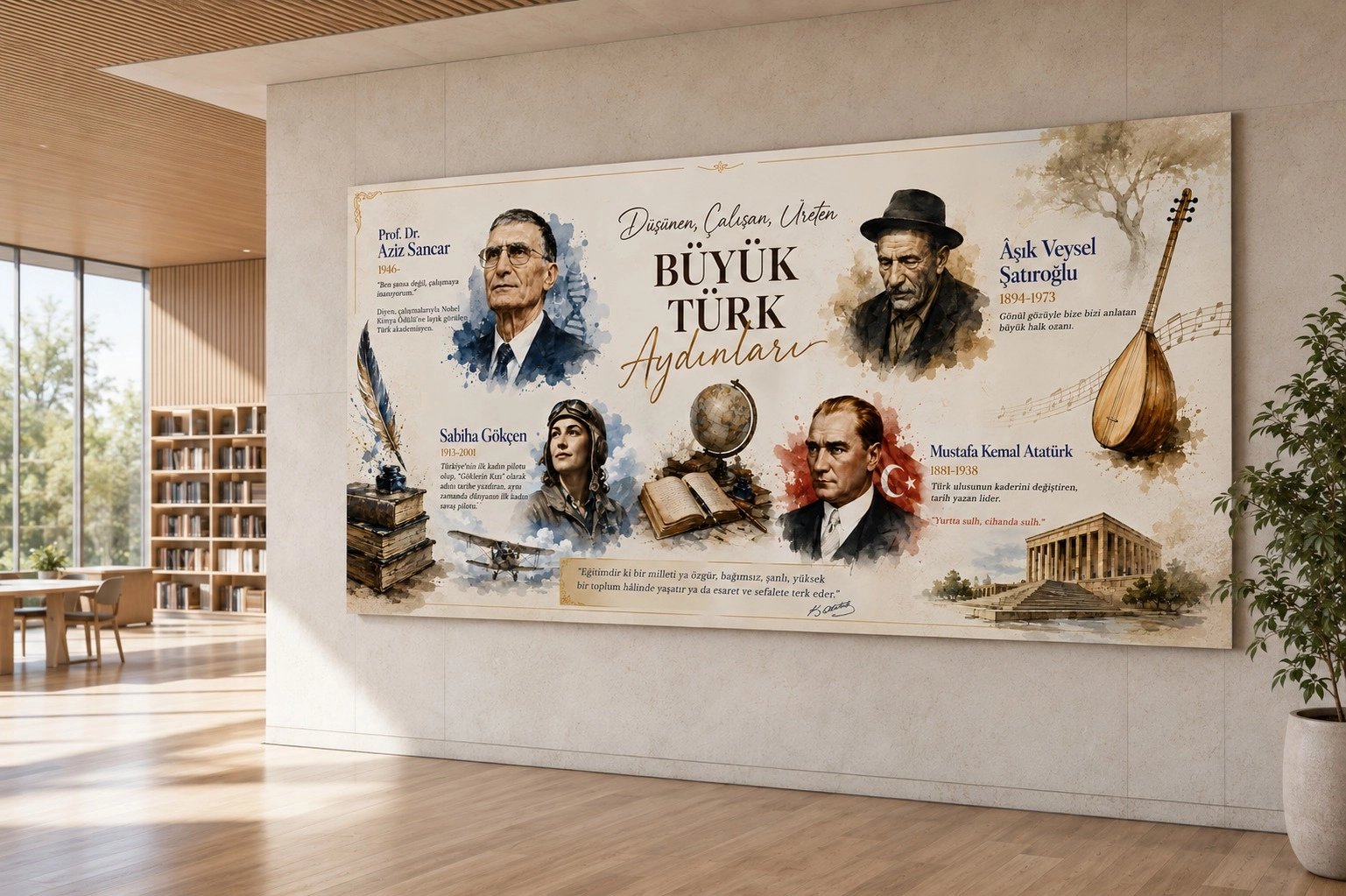 Düşünen Üreten Büyük Türk Aydınları Okul Posteri