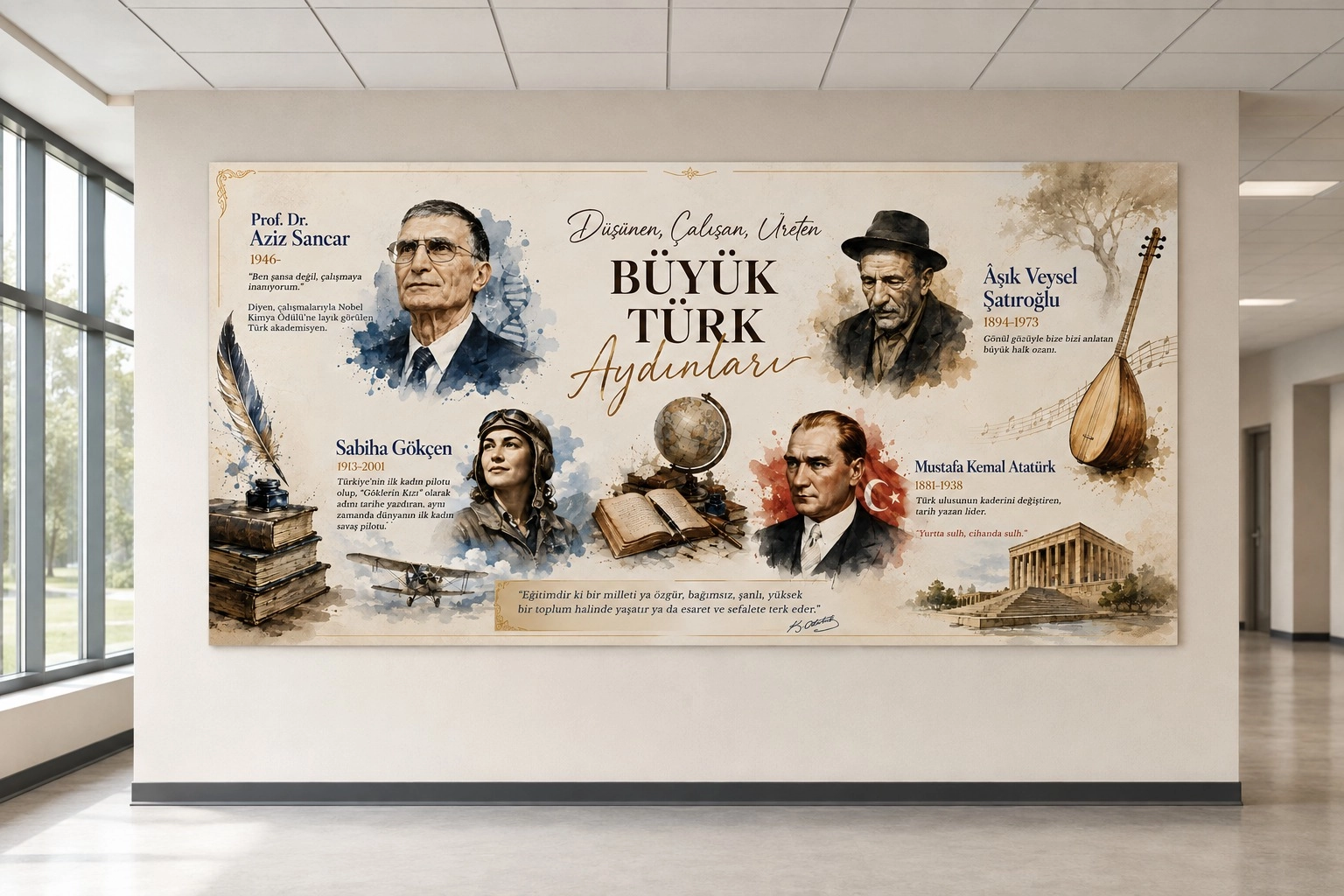Düşünen Üreten Büyük Türk Aydınları Okul Posteri