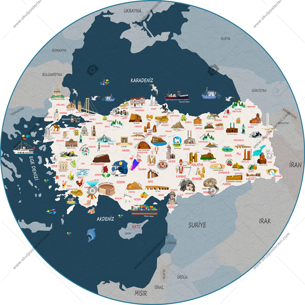 Dairesel Türkiye Turizm Haritası Posteri