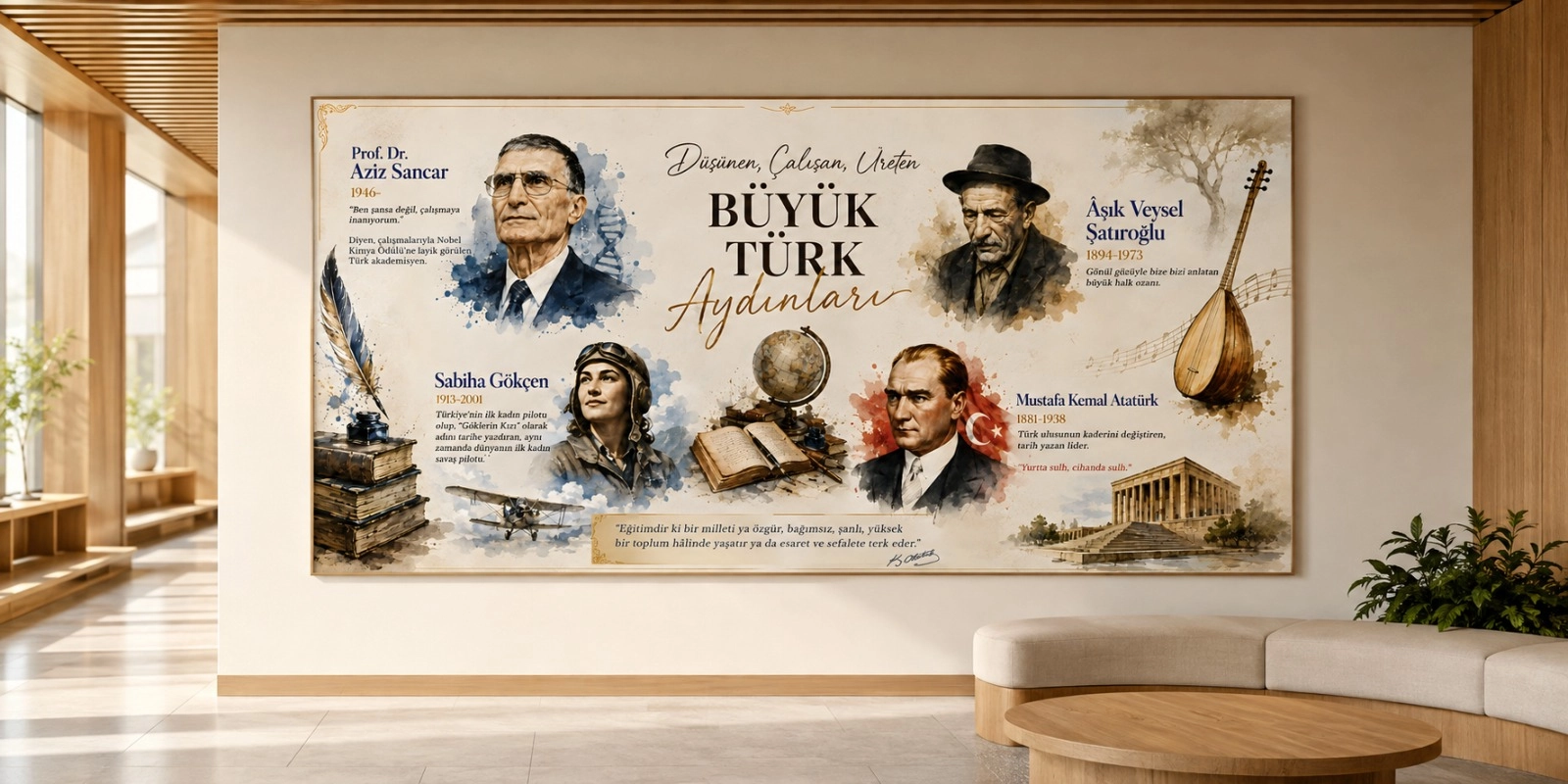 Düşünen Üreten Büyük Türk Aydınları Okul Posteri