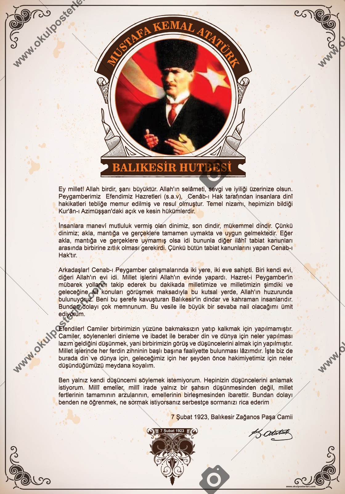 Balıkesir Hutbesi Okul Afişi
