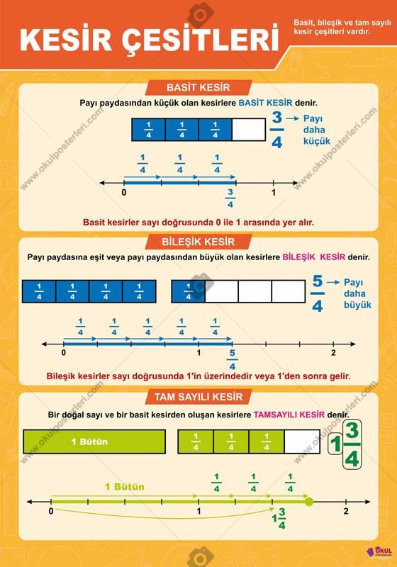 Kesir Çeşitleri Matematik Posteri