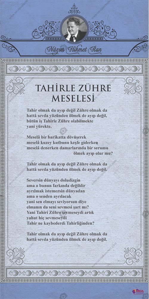 NAZIM HİKMET EDEBİYAT POSTERİ