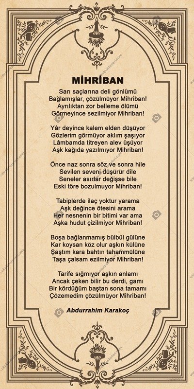 MİHRİBAN ŞİİRİ EDEBİYAT POSTERİ