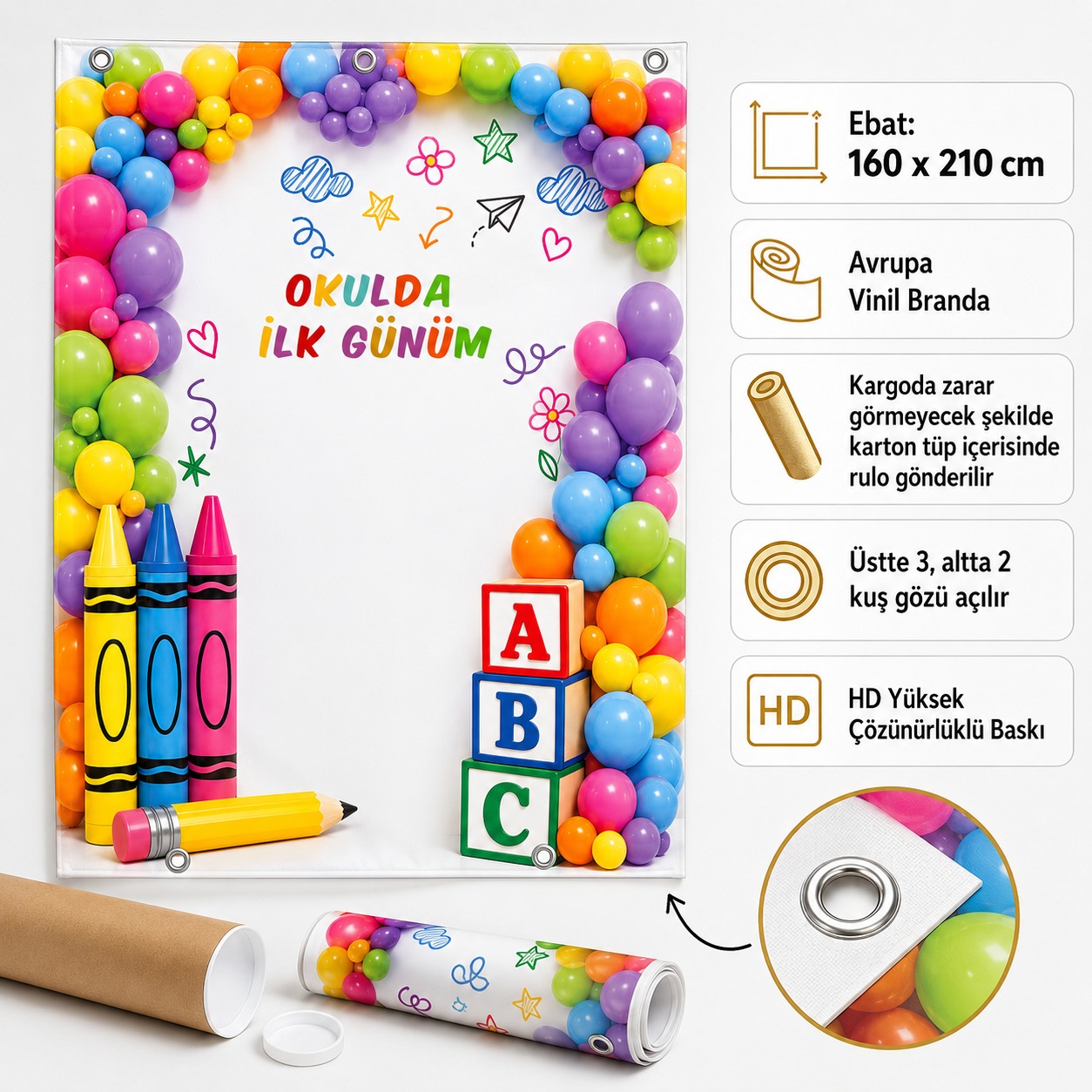 Okulda İlk Gün Karşılama Afişi - Okula Dönüş Sınıf Brandası