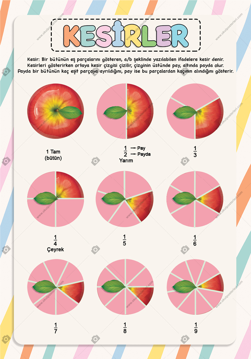 Kesirler İlkokul Matematik Posteri