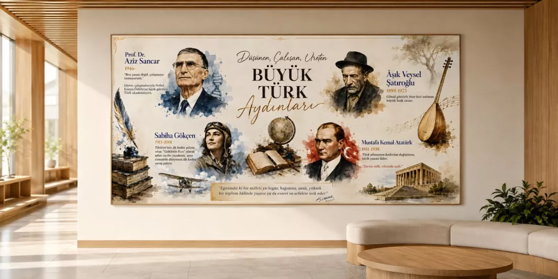 Düşünen Üreten Büyük Türk Aydınları Okul Posteri